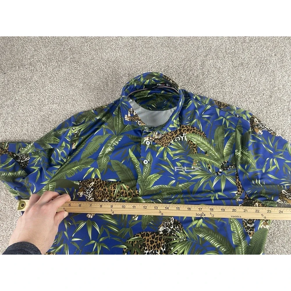Ralph Lauren RLX Golf Polo Shirt‎ All Over Floral Jaguar Big Cat Hawaiian Mens L
